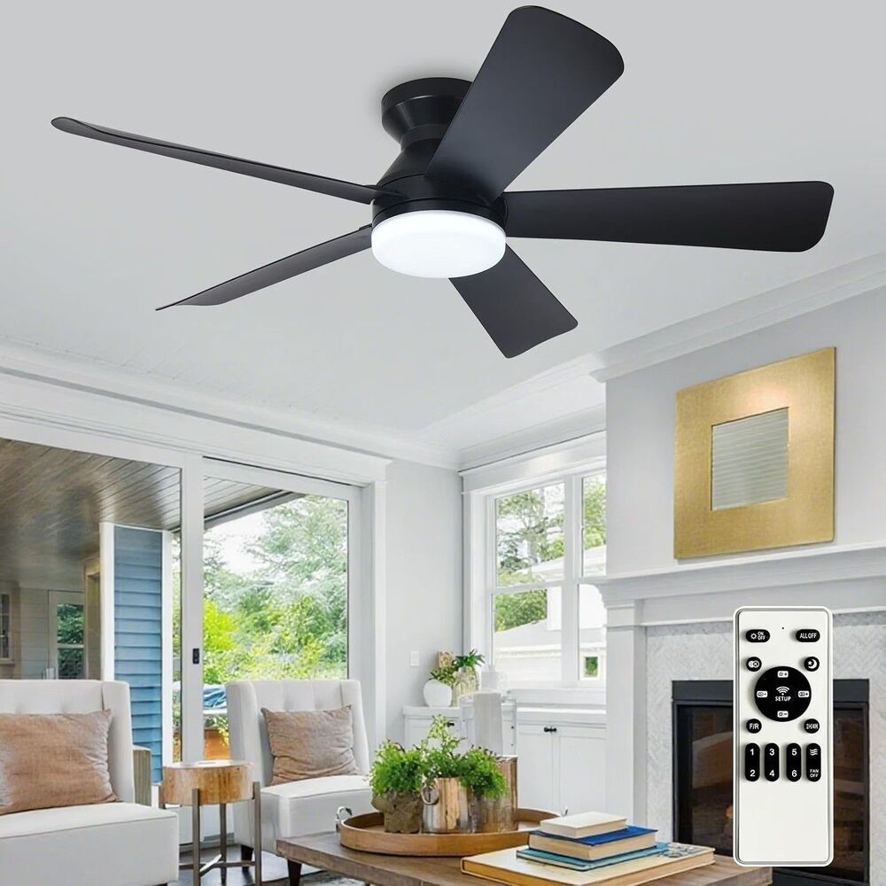 Depuley 42-Inch Modern Ceiling Fan with Light Remote Control Dimmable LED Black
